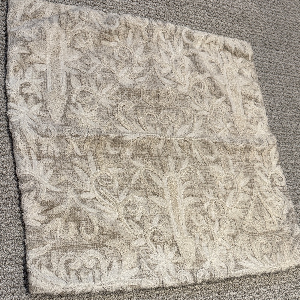 Pottery Barn Neutral Cream and Tan Embroidered Accent Pillow Cover